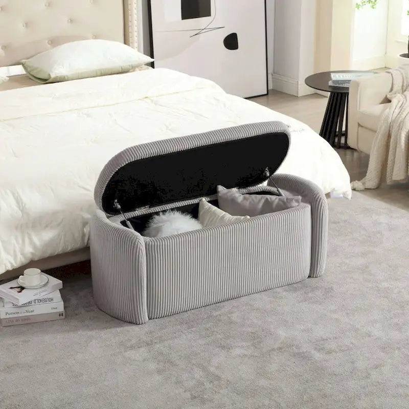 Bedroom End Bench,Upholstered Fabric Storage Ottoman with Safety Hinge, Entryway Padded Footstool,