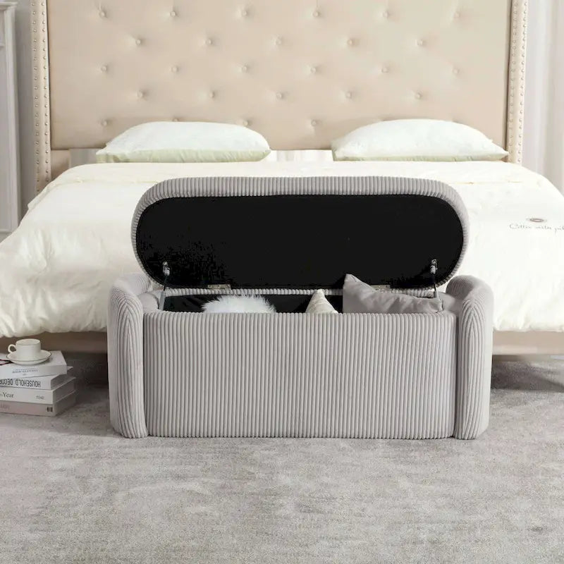 Bedroom End Bench,Upholstered Fabric Storage Ottoman with Safety Hinge, Entryway Padded Footstool,