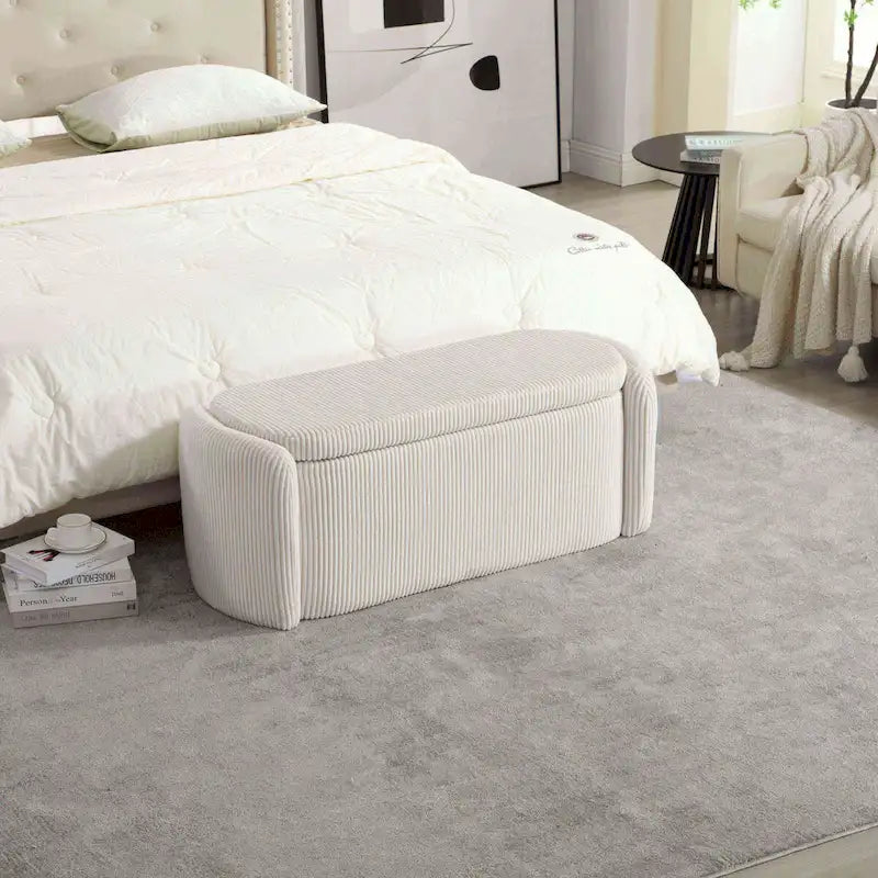 Bedroom End Bench,Upholstered Fabric Storage Ottoman with Safety Hinge, Entryway Padded Footstool,