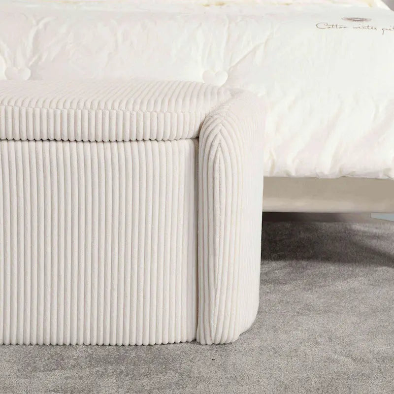 Bedroom End Bench,Upholstered Fabric Storage Ottoman with Safety Hinge, Entryway Padded Footstool,