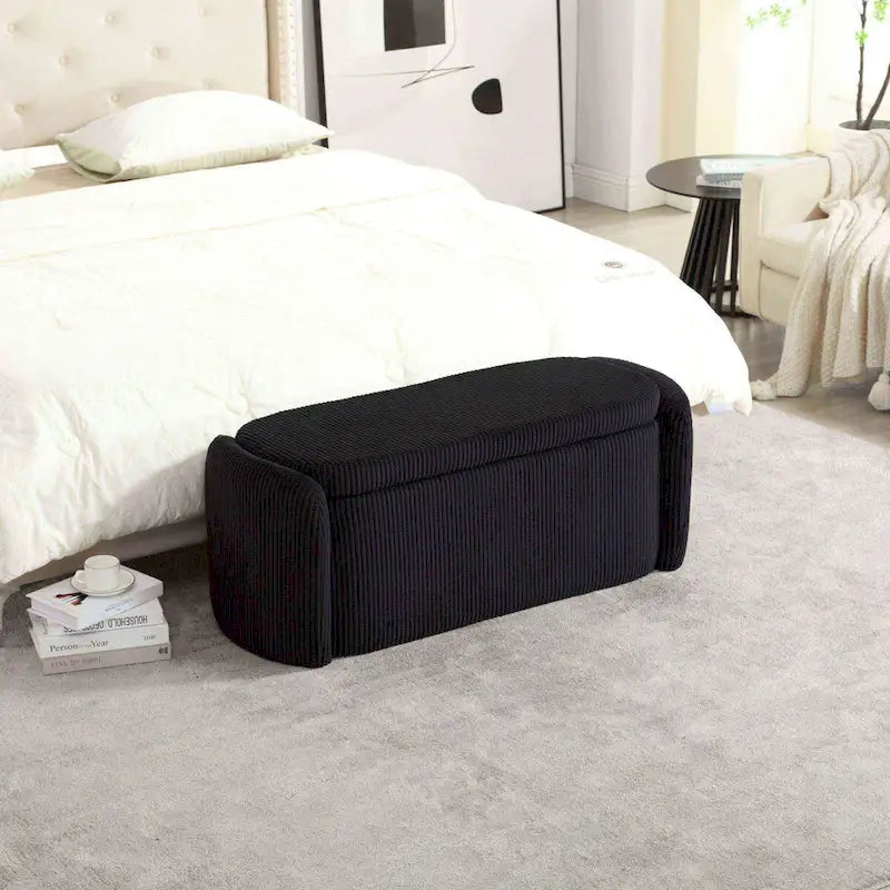 Bedroom End Bench,Upholstered Fabric Storage Ottoman with Safety Hinge, Entryway Padded Footstool,