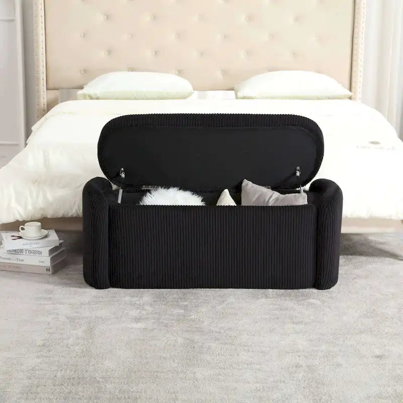 Bedroom End Bench,Upholstered Fabric Storage Ottoman with Safety Hinge, Entryway Padded Footstool,