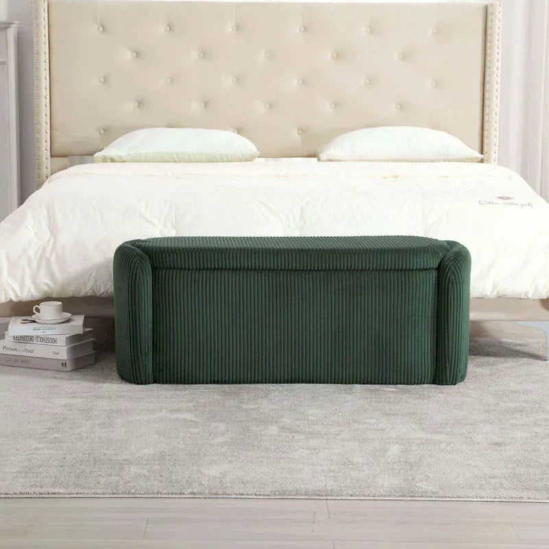 Bedroom End Bench,Upholstered Fabric Storage Ottoman with Safety Hinge, Entryway Padded Footstool,