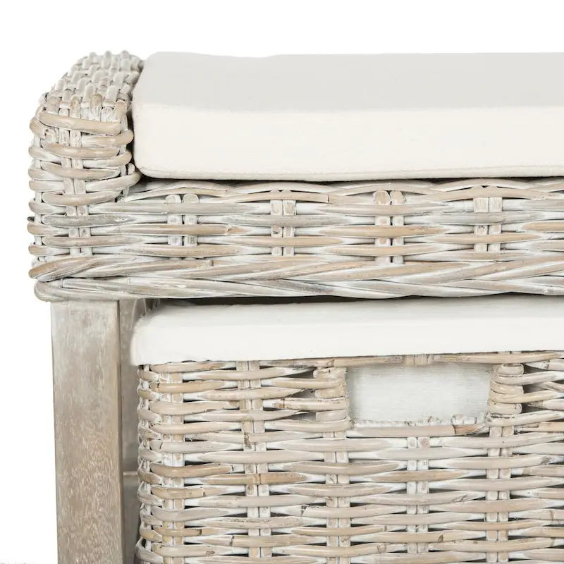 SAFAVIEH Rosalinda Rattan White 3-Drawer Storage Bench - 47Wx16Dx18H